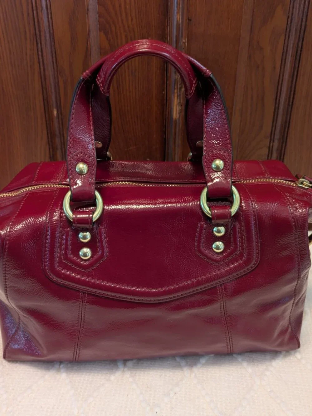 Coach Ashley Red/Burgundy Patent Satchel Bag